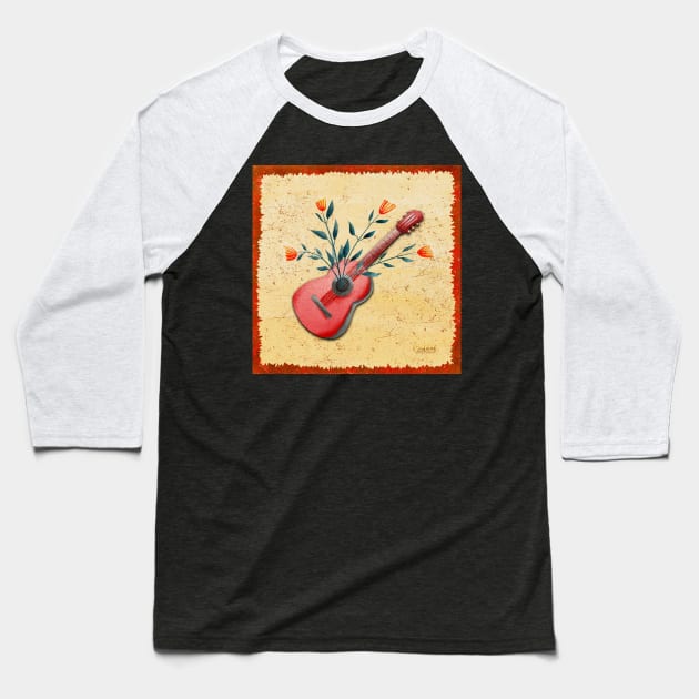 Vintage guitar and flowers Baseball T-Shirt by MoTekent